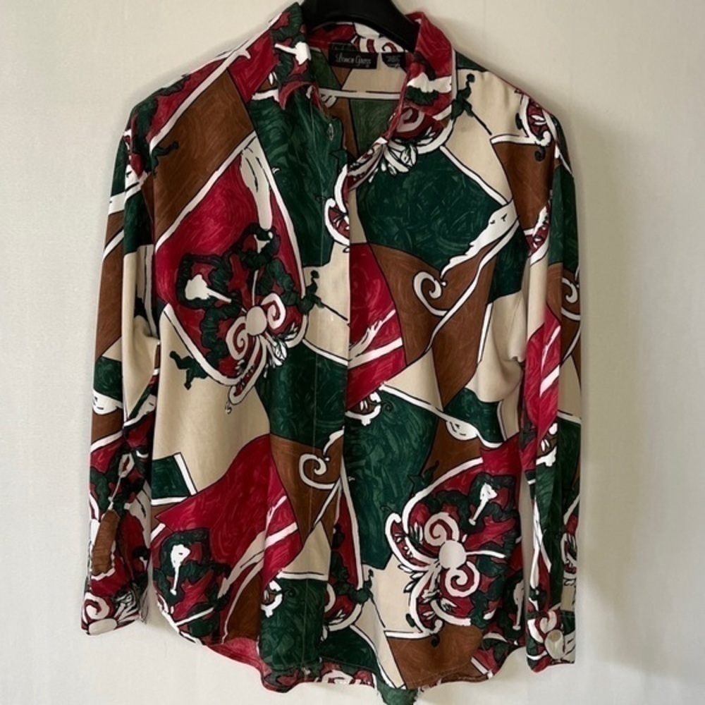 Lemon Grass Vtg Graphic Print Women's Button Down Shirt Top Long Sleeve XL - Picture 4 of 9